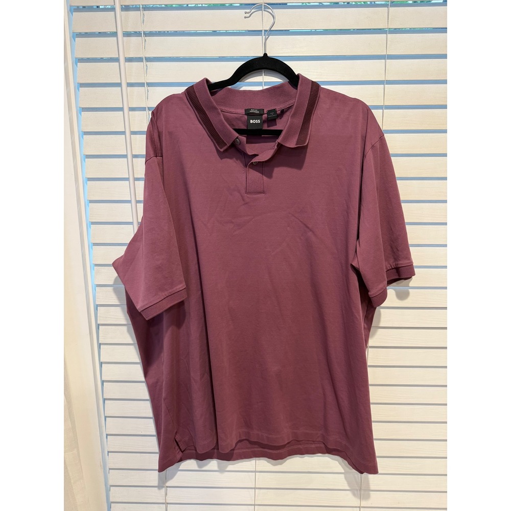 Hugo Boss Mens 2XT Slim Fit Mercerized Cotton‎ Polo Shirt Purple Short Sleeve
